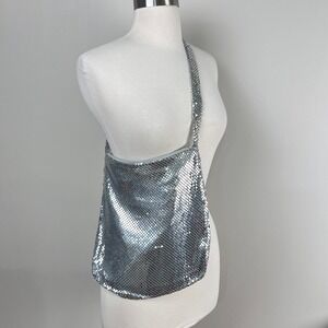 Unbranded Metal Mesh Shoulder Bag Womens O/S Silver Y2K Disco Glam Party Purse